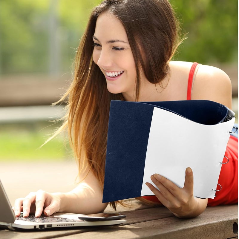 Teling 1 Pcs Leather 3 Ring Binder Holds 8.5 x 11 Inch Paper Binder Organizer Vintage Faux Leather Portfolio Folder Planner for Office Home Document Photo Diary Supplies (Navy Blue) - Image 4